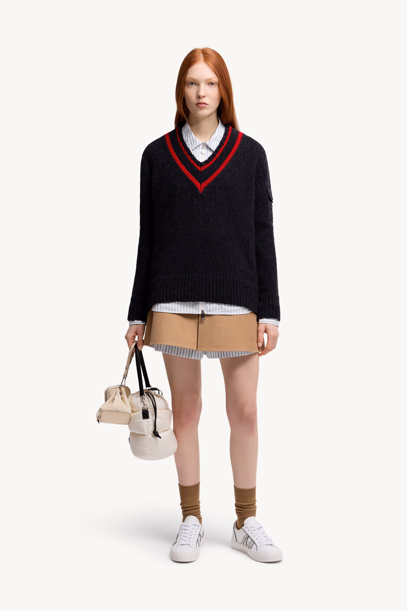 Polo de manga larga a rayas Mujer Blanco & Azul Claro Moncler 0